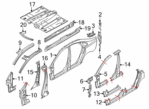 2009 Volvo S40 Center Pillar, Hinge Pillar, Rocker, Floor & Rails, Uniside