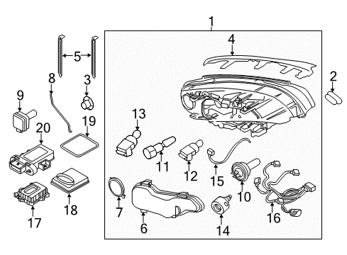 2014 Volvo S80 Headlamp Assembly, Passenger Side Diagram for 31353325