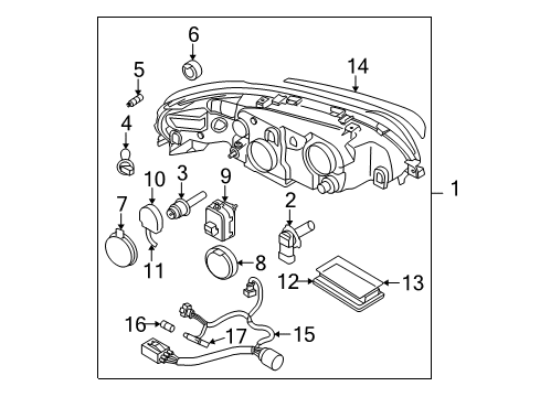 2005 Volvo V70 Headlamps, Headlamp Washers/Wipers Diagram 2