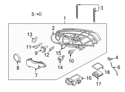2008 Volvo V70 Headlamps, Headlamp Washers/Wipers Diagram 1