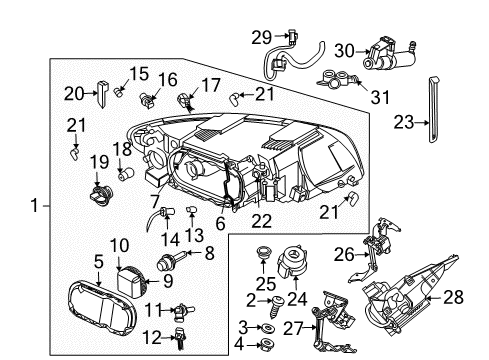 2010 Volvo C30 Headlamp Components, Washer Components