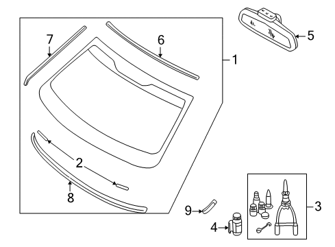 2003 Volvo C70 Windshield Glass, Reveal Moldings
