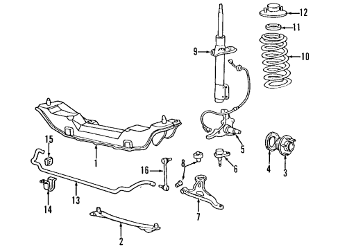 1995 Volvo 960 Front Suspension, Control Arm, Stabilizer Bar Diagram 2