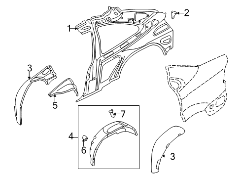 2000 Volvo C70 Inner Structure - Quarter Panel Diagram 2
