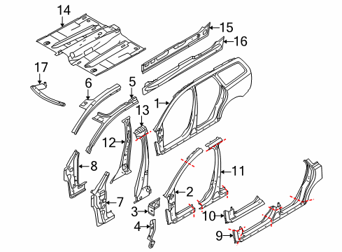 2009 Volvo V50 Center Pillar, Hinge Pillar, Rocker, Floor & Rails, Uniside