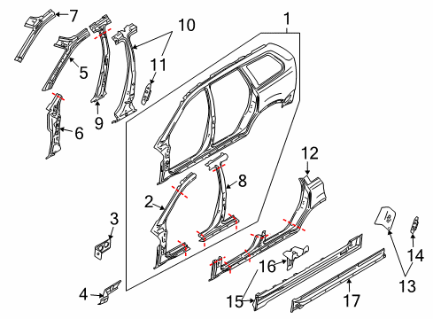 2011 Volvo XC90 Center Pillar, Hinge Pillar, Rocker Panel, Uniside