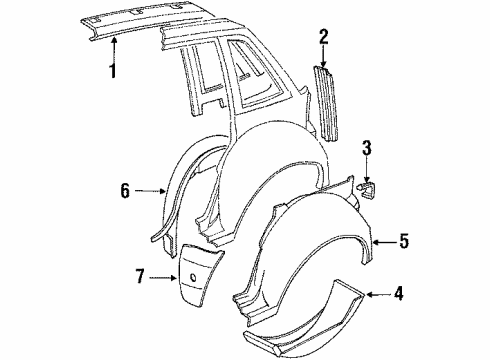 1990 Volvo 240 Inner Components - Quarter Panel Diagram