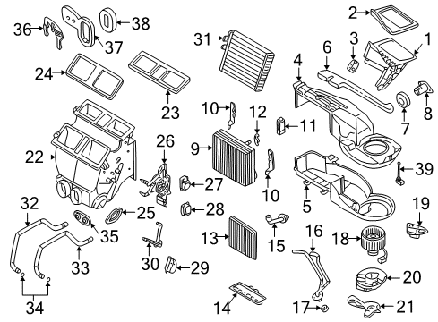 2005 Volvo XC70 A/C Evaporator & Heater Components Diagram
