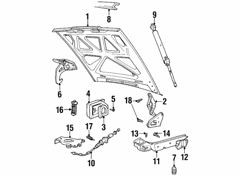 1995 Volvo 960 Hood & Components Diagram