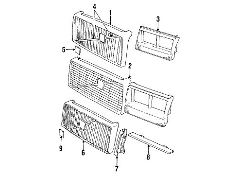1985 Volvo 244 Grille & Components Diagram