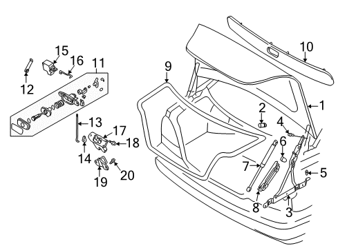 2001 Volvo S40 Trunk Lid & Components Diagram