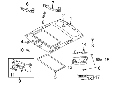1998 Volvo S70 Interior Trim - Roof Diagram