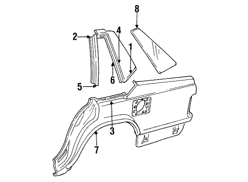 1986 Volvo 760 Glass & Moldings - Quarter Panel Diagram