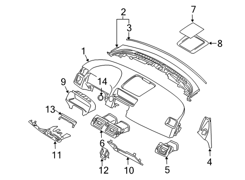 2006 Volvo V50 Instrument Panel Components Diagram