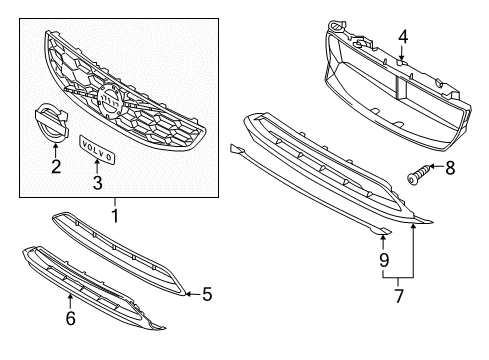 2017 Volvo V60 Cross Country Grille & Components Diagram