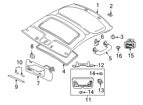 1999 Volvo C70 Interior Trim - Roof Diagram