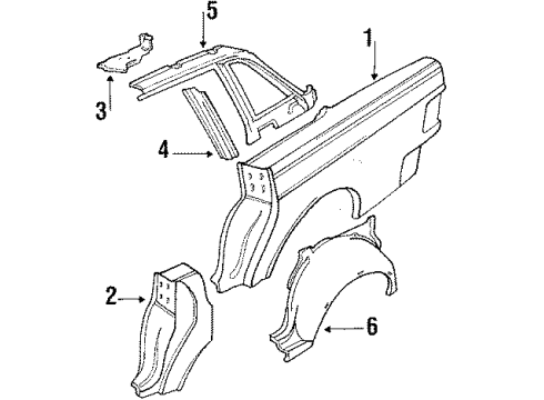 1984 Volvo 244 Quarter Panel & Components Diagram