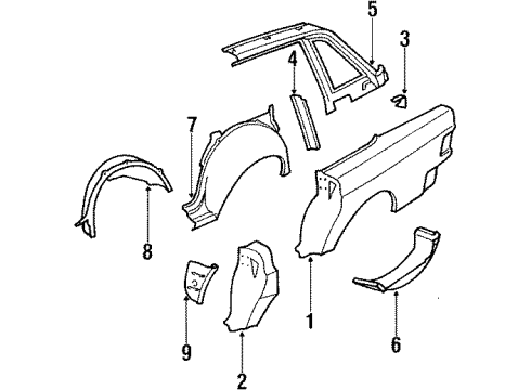 1985 Volvo 244 Quarter Panel & Components Diagram