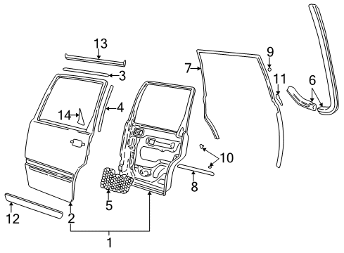 1999 Volvo V70 Exterior Trim - Rear Door Diagram