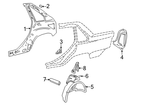 2000 Volvo S70 Inner Structure - Quarter Panel Diagram