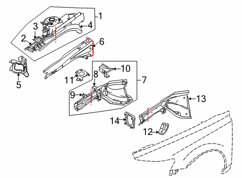 2004 Volvo S40 Structural Components & Rails Diagram
