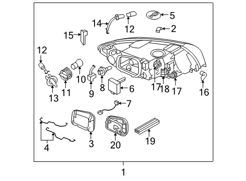2008 Volvo V50 Headlamp Components Diagram 2