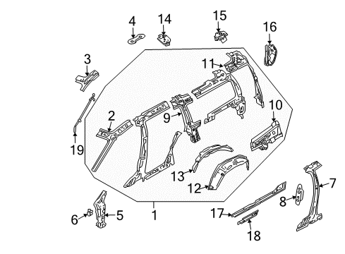 2003 Volvo V70 Inner Structure - Pillars Diagram