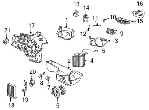 2000 Volvo V70 A/C Evaporator & Heater Components Diagram
