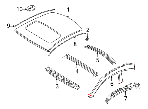2001 Volvo C70 Exterior Trim - Roof Diagram