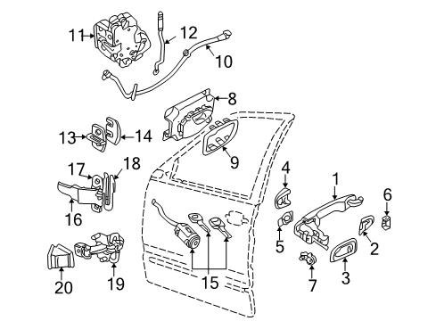 2000 Volvo S70 Front Door - Lock & Hardware Diagram