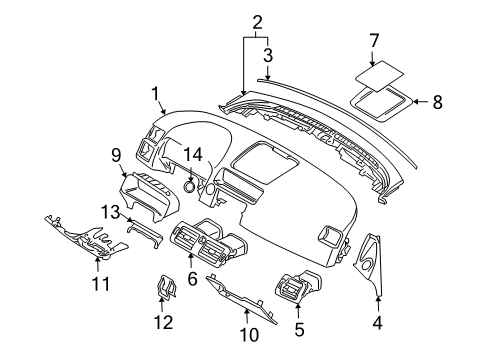 2010 Volvo C30 Instrument Panel Components Diagram